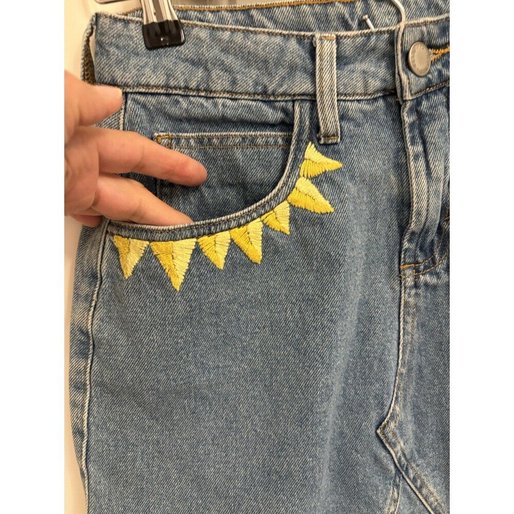 Anthropologie Farm Rio Embroidered Denim Mini Skirt medium colorful Sun Fan - Picture 2 of 11